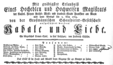 Kabale und Liebe - Theaterzettel 1784